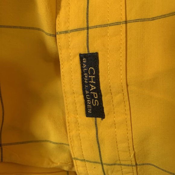 CHAPS FOR RALPH LAUREN SPREAD COLLAR BUTTON FRON PLAID SHIRT YELLOW MEDIUM-EUC - Picture 7 of 7